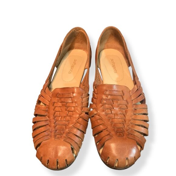 Women’s Tabacco Leather Woven Huarache Style Sandals Sz 10N Boho Festival Y2K - Picture 3 of 12